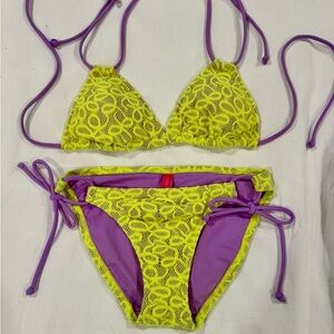 Victoria's Secret Neon Yellow & Purple Lace Bikini Set